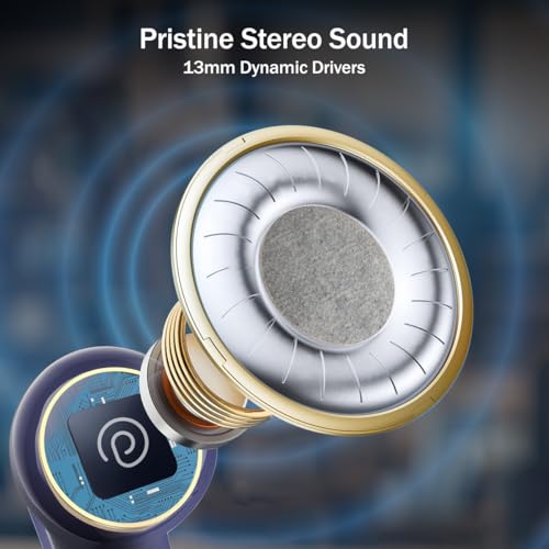 pTron Bassbuds Eon in-Ear TWS Earbuds w/ 13mm Drivers, 45Hrs Playtime, Dual HD Mic & TruTalk AI-ENC Calls, Custom EQ, Mobile App, Bluetooth v6.0 Headphones,Voice Assist., Type C Charging & IPX5 (Blue)