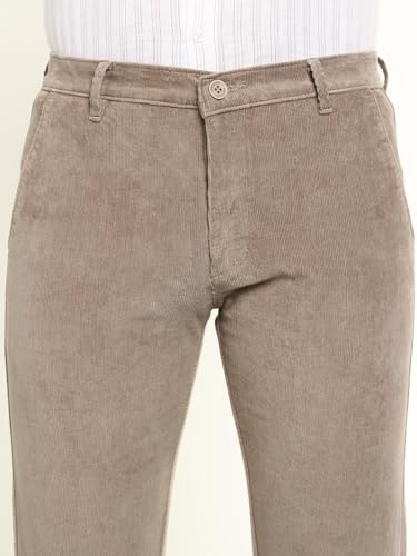 Hancock Men Cotton Solid Slim Fit Trousers Beige Size 32, Durable Fabric with a Tailored Finish, Classic Silhouette with Modern Comfort, Soft Breathable Fabric for All Day wear