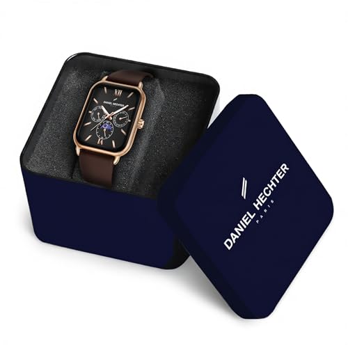 Daniel Hechter Paris Montmartre Unisex Multifunction Square Watch – Black Dial with Day-Date & 24-Hour Subdials, Moonphase Display, Sustainable Silicone Strap