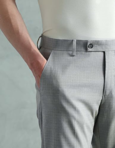 Arrow Men's Tapered Fit Mid Rise Trousers (ARAEOTR2191_Light Grey_34)