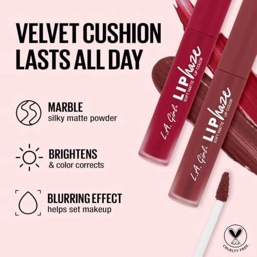 L.A. Girl Lip Haze Soft Matte Liquid Lipstick(Flirty), 3ml – Lightweight, Long-Lasting & Non-Drying Formula | Velvet Finish Multipurpose Lip & Cheek Tint for Indian Skin Tones