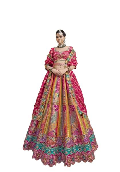 Designer Bridal Lehenga Choli, Multicolour Embroidered, Pink Sequin Work