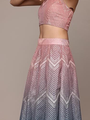 Aarke Ritu Kumar Blue & Pink Gota Festive Lehenga With Blouse And Dupatta