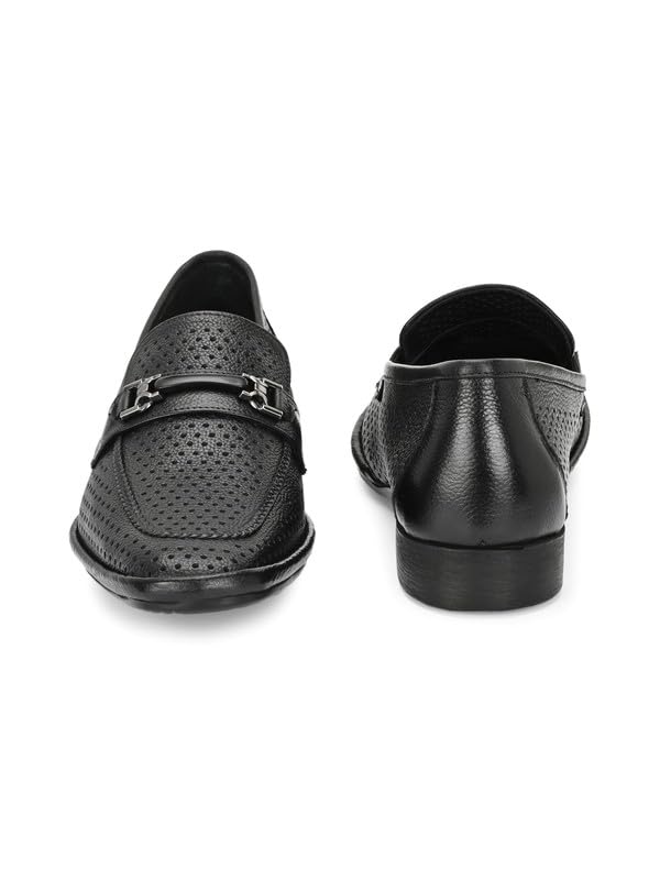 HITZ Men's Black Leather Formal Slip On Shoes - UK 8