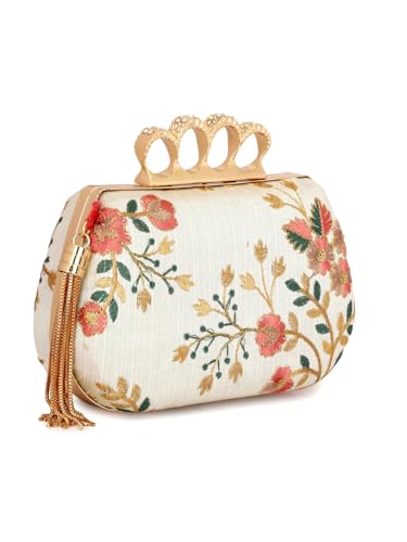 TOOBA Handicraft Hand Beautiful Bling Box Clutch Bag 4 Ring Purse for Bridal, Casual, Wedding Bag for Women & Girls Bag for Women