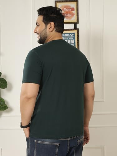 JOHN PRIDE Plus Size Men Regular Fit Solid Short Sleeves Olive Round Neck T-Shirt (JPTSR3501V_7XL_Olive)