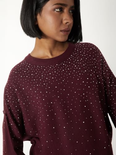 Max Women Embellished Sweater (Maroon_L)