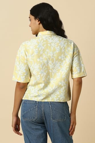 Women Yellow Print Short Sleeves Shirt