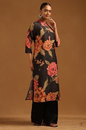 Soch Womens Black Muslin Floral Kurta