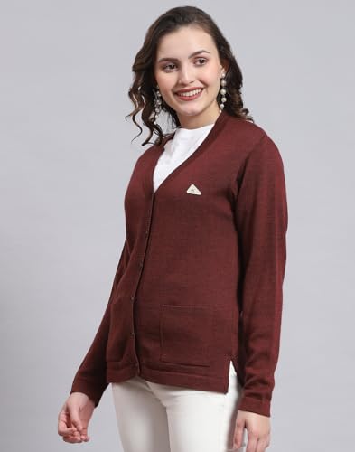 Monte Carlo Womens Pure Wool Solid Sweater (1230714Vn-2447-38, Wine Mel, L)