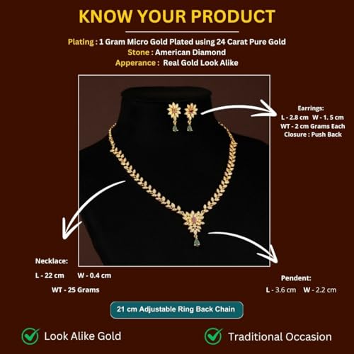 Sasitrends Traditional Micro Gold Plated Multi Color AD American Diamond Jewellery Necklace Jewellery Set for Women and Girls