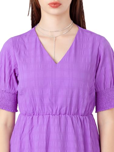 Zink London Women's Purple Self Design Regular Short Dress