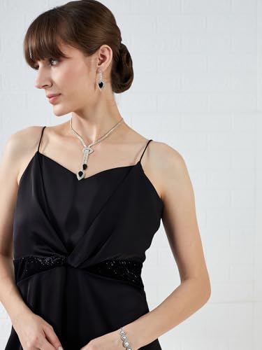 Latin Quarters Women's Black Strappy Sweetheart Neck Solid Party Maxi Dress_M