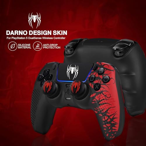 Sounce Anti-Slip Silicone PS5 Controller Skin Cover – Non-Slip Protective Grip Sleeve with Thumb Grip Caps, Touch Pad Sticker & Wrap Cover Stickers for PlayStation 5 (Pack of 1, Red Skin Cover)