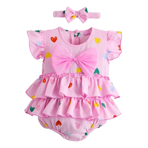 Hopscotch Bow Applique Heart Onesie with Headband (12-18 Months)