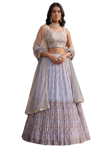 Zeel Clothing Digital Print Mirror Hand Work Georgette Lehenga Choli with Dupatta (5100-Blue-Women-Stylish-Lehenga-Choli; Free Size)