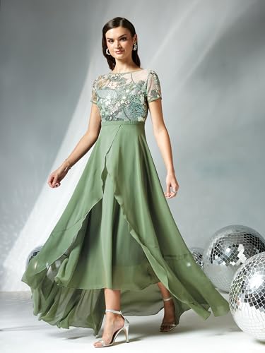 Miss Chase Women’s Embellished Layered Georgette Midi Dress (MCSS23D13-78-297-04, Multicolored Base Light Green, M)