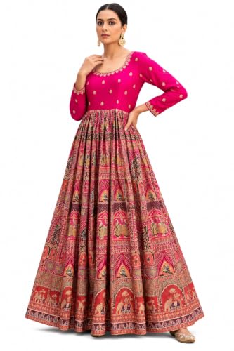 Vaishali Ethnic Women's Pink Embroidered Printed Anarkali Dress