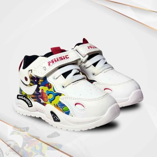 Gigahertz Kids Sports Shoes for Girls | Lightweight Sneakers with Cartoon Design | Anti-Slip Sole | Breathable & Comfortable Walking Shoes for Toddlers (BLACK RED, UK Footwear Size System, Little Kid, Age Range, Medium, 2 Years, 2.5 Years)