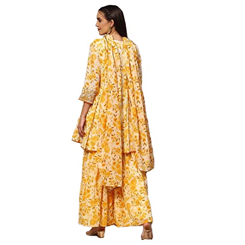 BIBA WOMEN PRINTED RELAXED SALWAR KURTA DUPATTA(SKD7818_YELLOW_40)