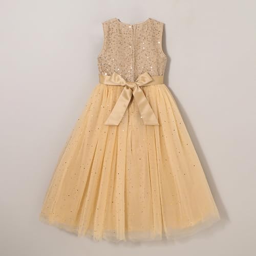 Hopscotch Girls Beige Sleeveless Sequin Bodice Gown for Age (6-8 Years)