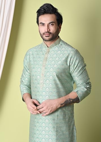 sajindia Men’s Traditional Kurta | Elegant Ethnic Wear for Men | Comfortable Fabric | Festivals, Weddings & Celebrations | Style 218 Green