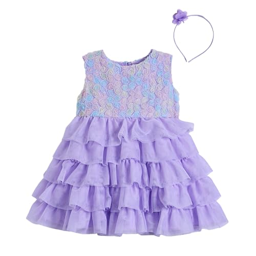 Hopscotch Girls Purple Sleeveless Floral Applique Ruffled Dress For Age (12-18 Months)