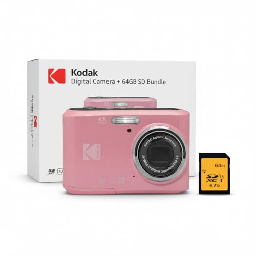 Kodak PIXPRO FZ45 Friendly Zoom 16MP 1080p Full HD Digital Camera (Pastel Pink) Bundle with Memory Card (2 Items)