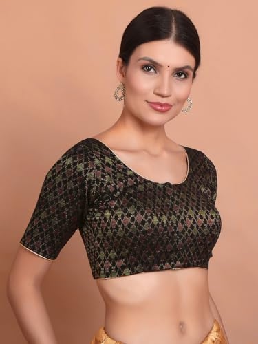 S SALWAR STUDIO Black Brocade Round Neck Readymade Blouse