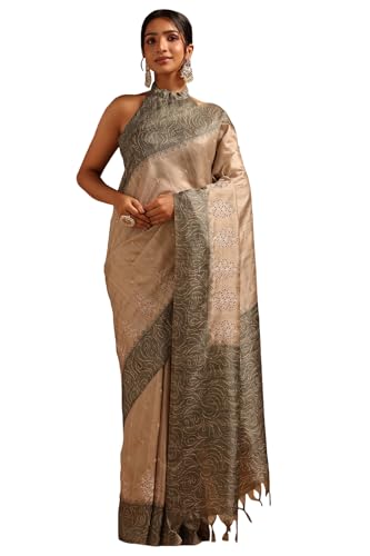 Soch Womens Green Tussar Embroidered Saree