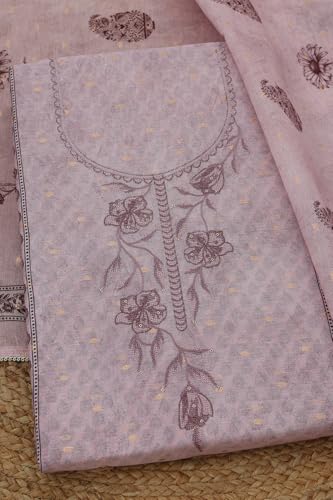 Soch Womens Pink Chanderi Floral Dress Material With Thread Work
