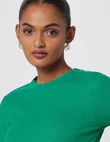 barcino Green Rib Mock Round Neck Midi Dress