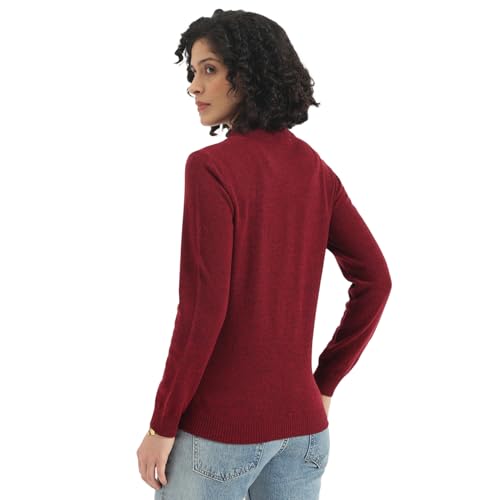 United Colors of Benetton Women's Wool Mock Neck Cardigan (25A108OU5530GRB2_Maroon