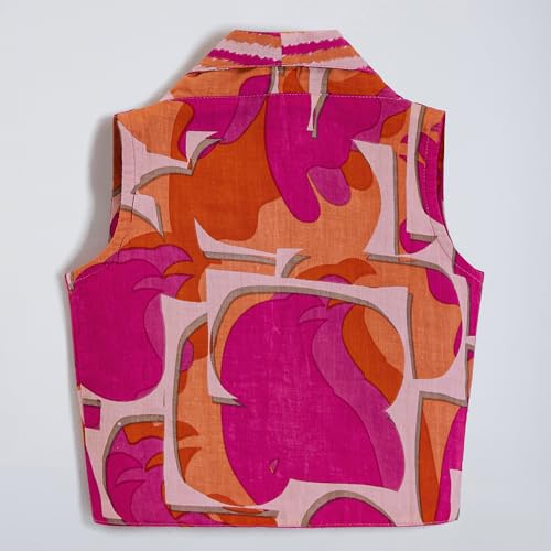 Hopscotch Girls Sleeveless Pink 3-Pc Abstract Cotton Pants Set For Ages (2-3 Years)