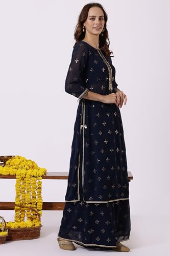 W Blue Straight Kurta, Flared Pant & Dupatta for Women (Size: 3XL)-24AUWS11679-400712