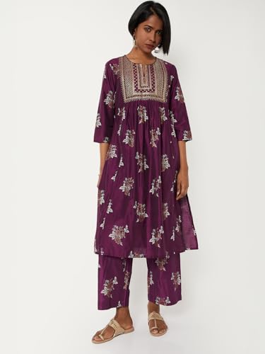 Max Women Floral Print A-line Kurta Set (Purple_S)
