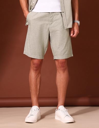 U.S.Polo Association Men's Vertical Striped Slim Fit Chino Shorts Green