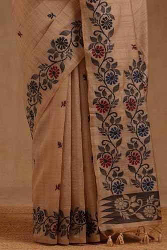 Soch Womens Beige Tussar Woven Design Saree