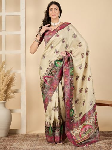 AKHILAM Women's Kanjivaram Woven Soft Silk Saree With Blouse Piece