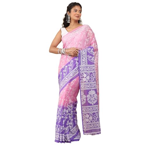 Garden Vareli Women Viscose Brasso Floral Print Saree With Unstitched Blouse Piece 86634 - Purple
