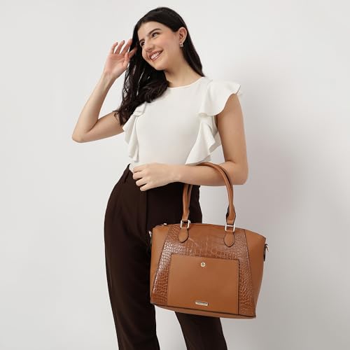 Fastrack Croco Textured Structured Satchel with Detachable Sling Strap for Women, Girls and Ladies