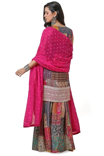 Soch Womens Fuchsia Chinon Abstract Print Suit Set With Zardosi