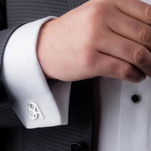 MOSKAI® Personalized Initial Cufflinks for Men Custom Monogram Stainless Steel Letter Cuff Links Luxury Gift for Groomsmen, Weddings, Business, Formal Wear (Gold Plating)