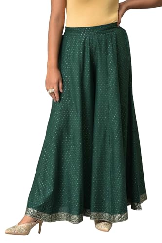 W for Woman Leaf Green Glitter Printed Culottes_23AUW62217-119996_M