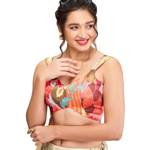 S SALWAR STUDIO Multi Silk Printed Sweetheat Neck Sleeveless Blouse