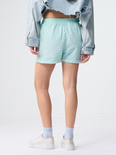 The Souled Store Disney: Alien Chill Women Elastic Waistband Mint Green Checkered Embroidered Cotton Blend Regular Fit Lightweight Everyday Boxer Shorts