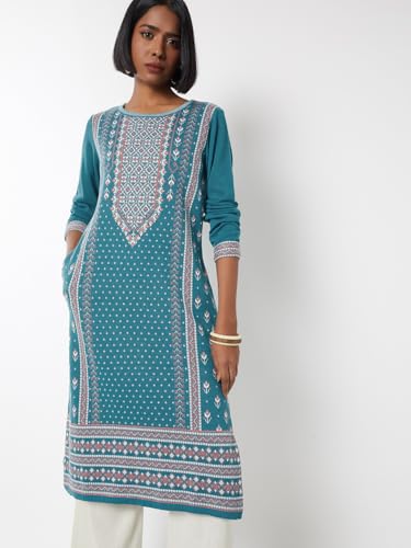 Max Women Knit Straight Winter Kurta (Blue_S)