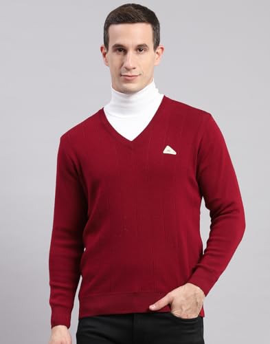 Monte Carlo Mens Solid Maroon V Neck Full Sleeve Pullover (1241214VN-947-42)