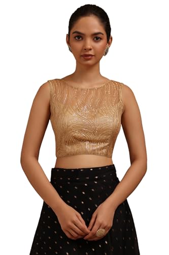 Soch Womens Gold Net Padded Blouse with Sequins
