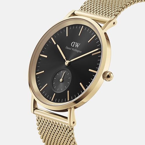 Daniel Wellington Classic Analog Watch for Man with Black Round Dial & Gold Stainless Steel Bracelet Band Water Resistant Men's Wrist Watches - DW00100713K
